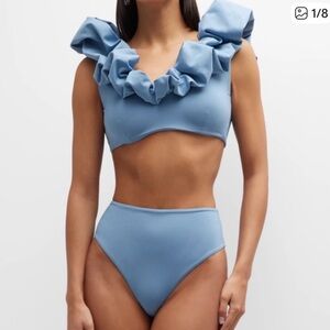 Maygel Coronel Lucila Ruffled Shoulder High-Waist Bikini Set in steel Blue